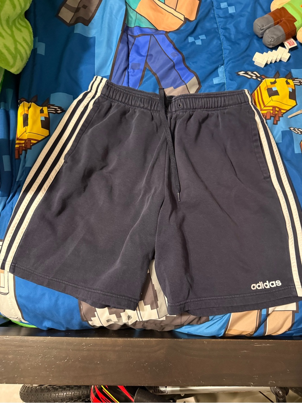 adidas Navy Athletic Shorts with White Side Stripes